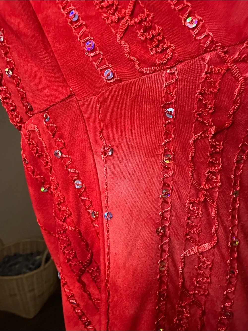 Boho Y2K Red Embellished Top Sequin Embroidery Tie Dye Pattern Dressbarn 1X